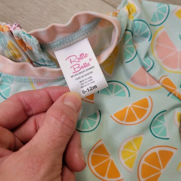 Ruffle Butts Long Sleeve One Piece Sz 6/12 Months Lemonade Slices Swimsuit - Picture 2 of 4